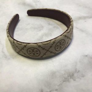 Tory Burch Women's Brown T Monogram Wide Canvas Headband